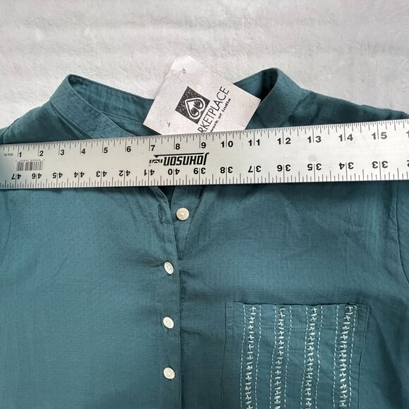 Marketplace Handmade Teal Cotton Tunic Dress With Embroidered Pocket Large New - Picture 5 of 7